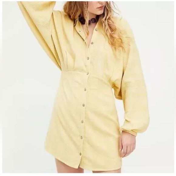 Free People Moni Mini Dress Endless Summer Buttondown Textured Tie Yellow XS - Picture 1 of 11
